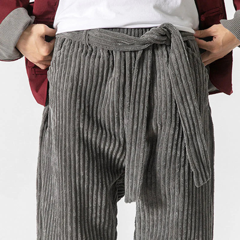 Buddha Stones Winter Solid Color Men's Ankle-Length Corduroy Pants With Pockets