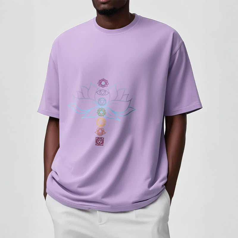 Buddha Stones Pastel Hues Lotus Flower Chakra Symbols Meditation Cotton Tee T-shirt
