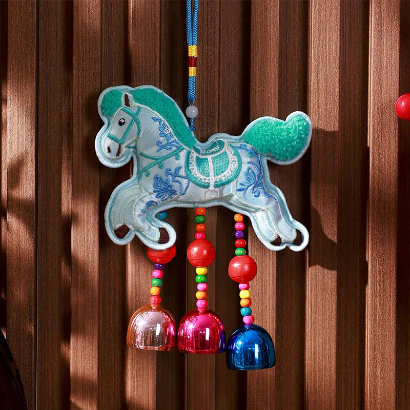 Buddha Stones Year Of The Horse Embroidery Bell Tassel Hanging Decoration