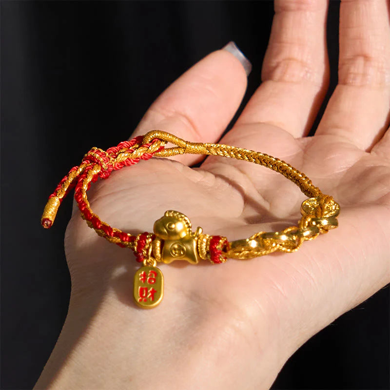 Buddha Stones Year Of The Horse Red String Five-Emperor Coins Luck Bracelet