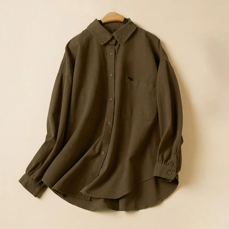 Buddha Stones Casual Buttons Design Women's Stand Collar Long Sleeve Cotton Shirt