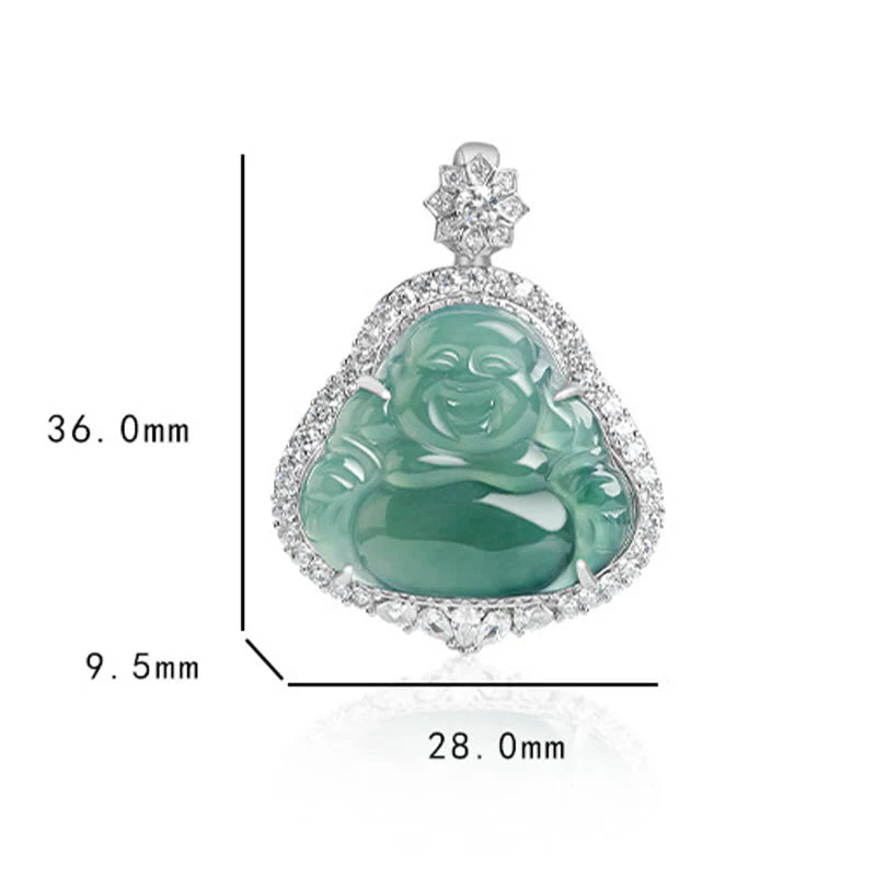 Buddha Stones Laughing Buddha Natural Jade Luck Abundance Titanium Steel Chain Necklace Pendant