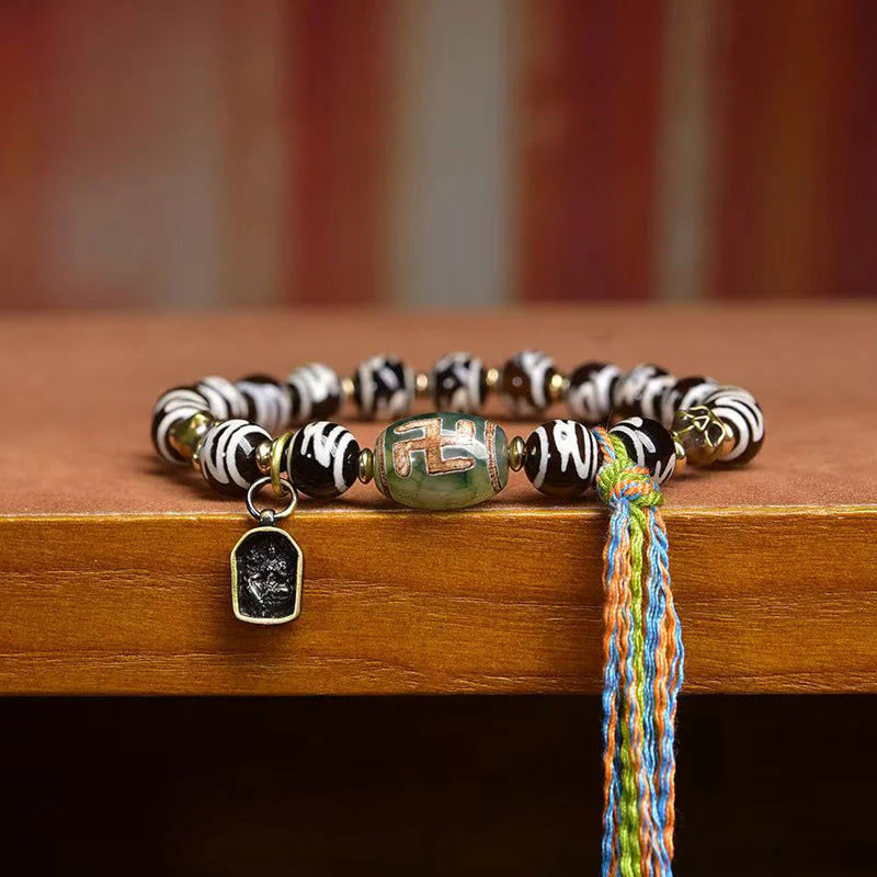 Buddha Stones Tibetan Dzi Bead Skull The Lord of the Corpse Forest Wealth Bracelet