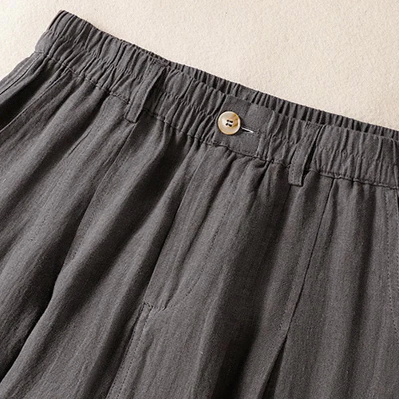 Buddha Stones Summer Button Zipper Ankle-Length Women's Pants With Pockets