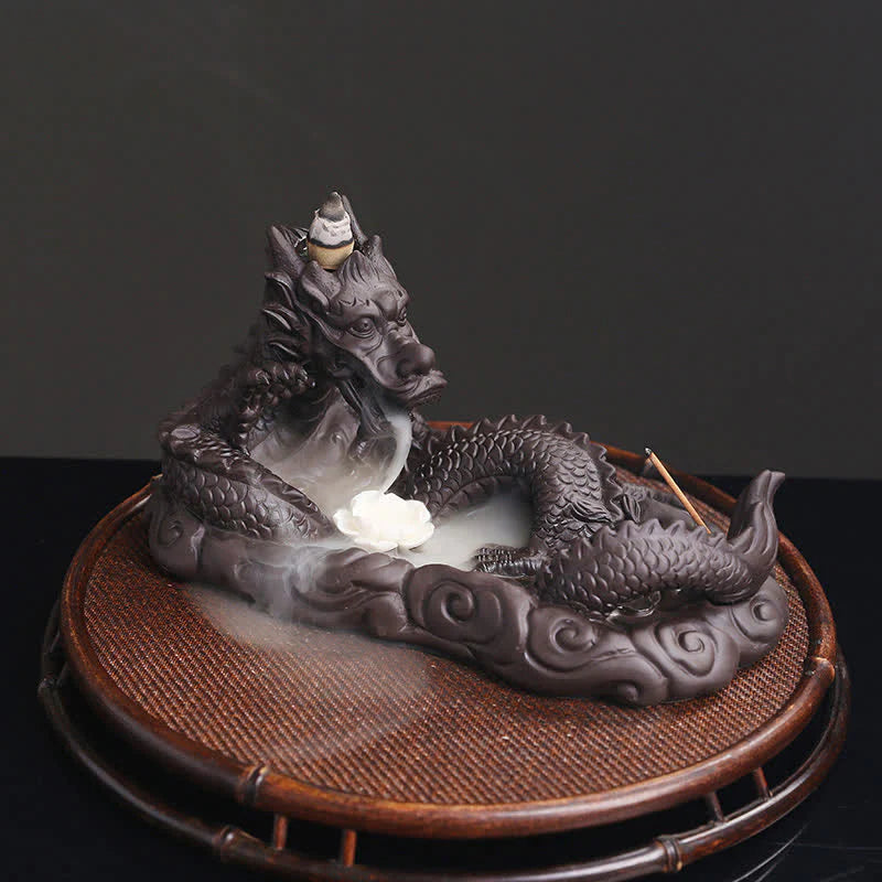 Buddha Stones Dragon Playing Ball Flower Protection Incense Burner Decoration