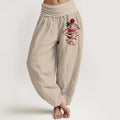 Buddha Stones Chrysanthemums Sun Pattern Women's Elastic Waist Harem Pure Cotton Pants