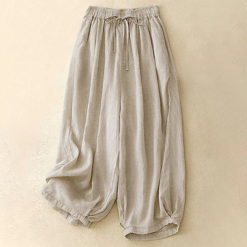 Buddha Stones Summer Elastic Waist Cotton Women's Capri Cropped Harem Pants With Pockets
