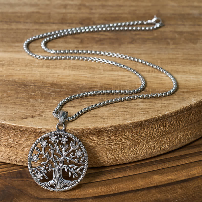 Buddha Stones The Tree Of Life Titanium Steel Creation Necklace Pendant