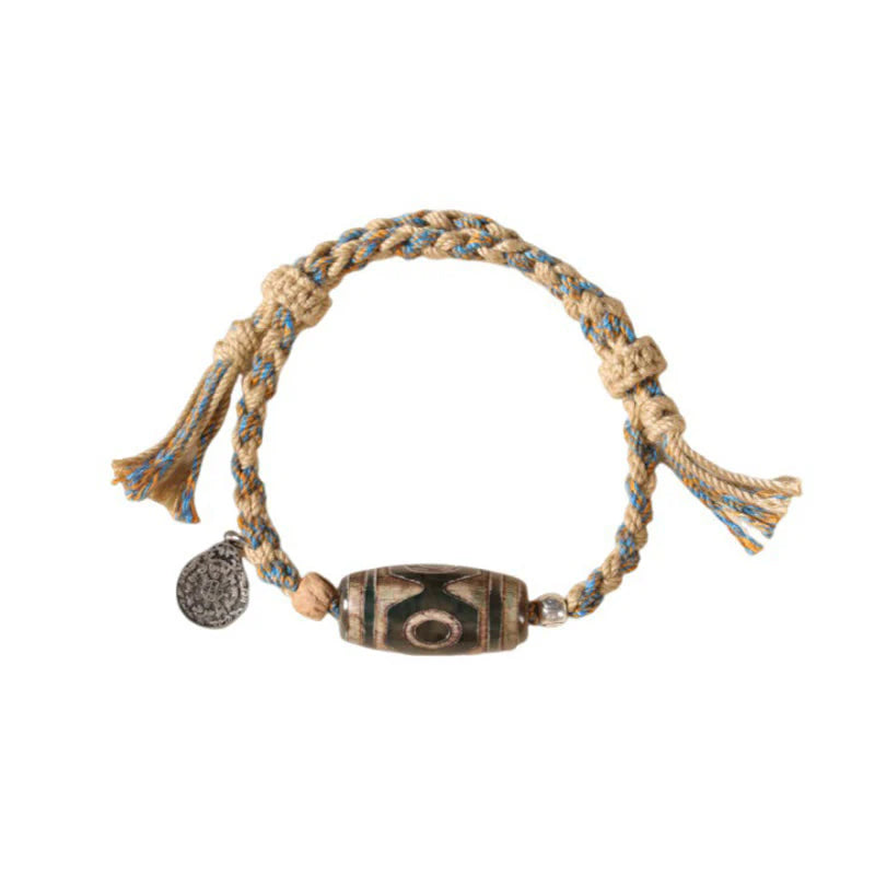 Buddha Stones Handmade Tibetan Dzi Bead Wealth Protection Braided String Bracelet