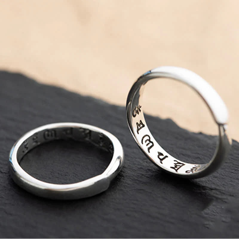 Buddha Stones 990 Sterling Silver Six True Words Om Mani Padme Hum Love Peace Ring (Extra 35% Off | USE CODE: FS35)