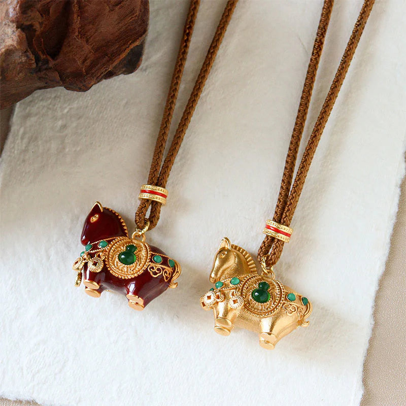 Buddha Stones Year Of The Horse Copper Brass Balance Necklace Pendants