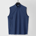 Buddha Stones Summer Solid Color Stand Collar Frog-Button Men's Cotton Linen Sleeveless Vest