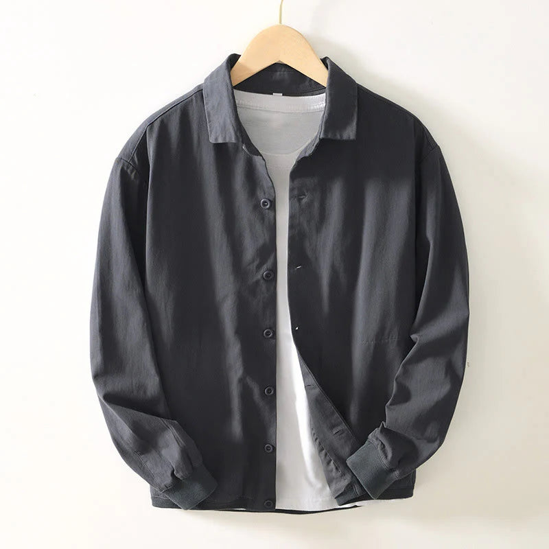 Buddha Stones Fall Solid Long Sleeve Buttons Down Men Cotton Shirt With Pockets