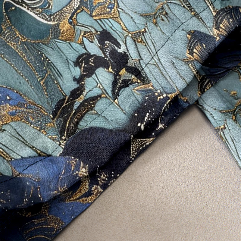 Buddha Stones Pure Cotton Auspicious Landscape Crane Pattern Women's Elastic Waist Pants With Pockets