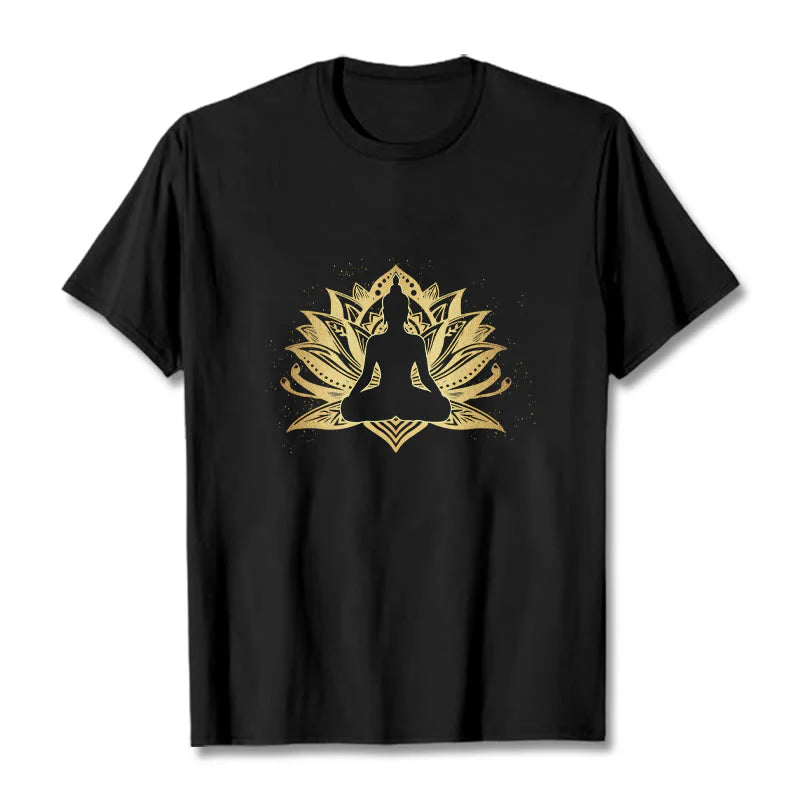 Buddha Stones Golden Lotus Meditation Buddha Tee T-shirt