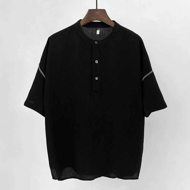 Buddha Stones Summer Solid Color Men Short Sleeve Button Shirt
