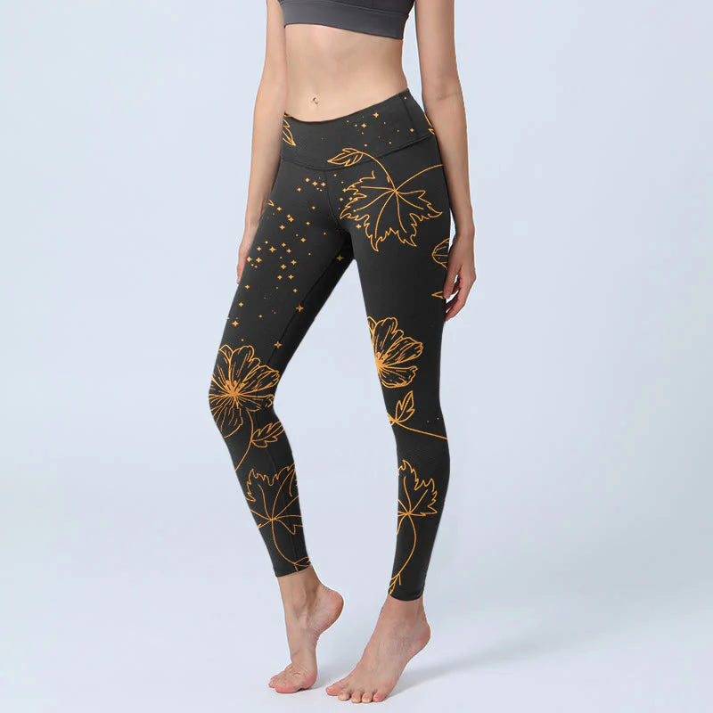 Buddha Stones Minimalist Style Flower Leaf Star Print Gym Leggings Women's Yoga Pants