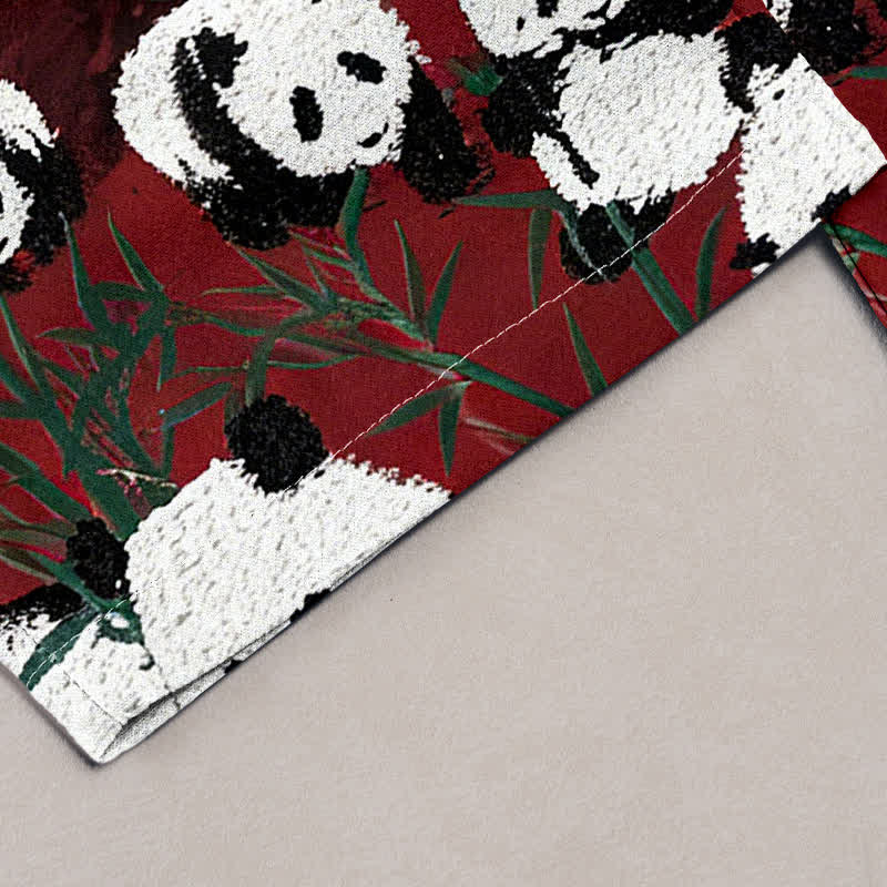 Buddha Stones Cotton Pandas Bamboo Print Elastic Waist Women's Pants With Pockets