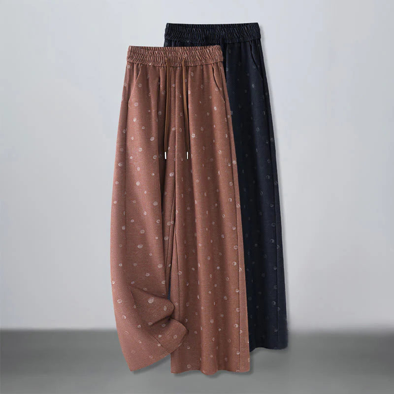Buddha Stones Casual White Dots Pattern Polyester Women's Wide Leg Pants With Pockets