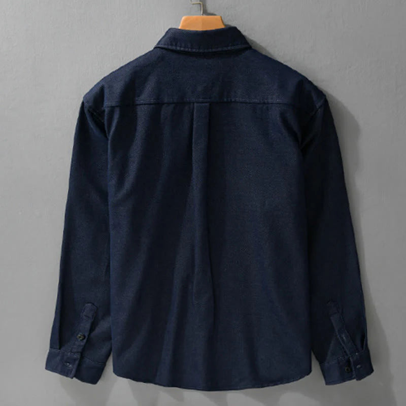 Buddha Stones Fall Solid Buttons Down Men's Stand Collar Long Sleeve Cotton Shirt