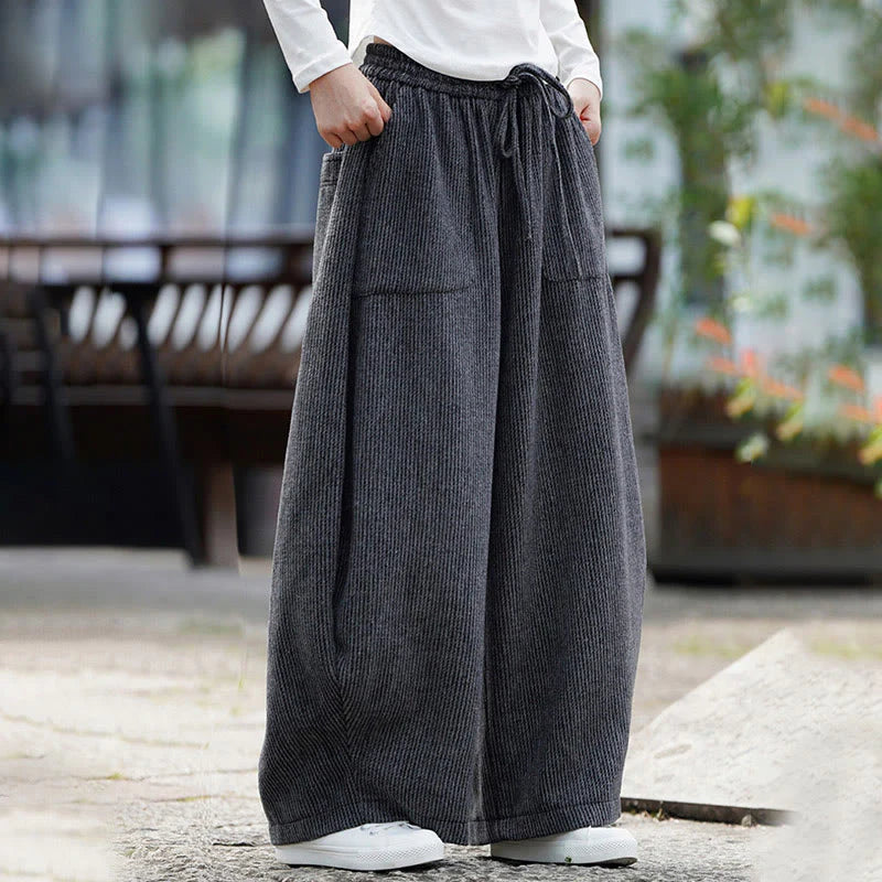 Buddha Stones Winter Men's Pure Color Drawstring Design Cotton High Waist Pants With Pockets