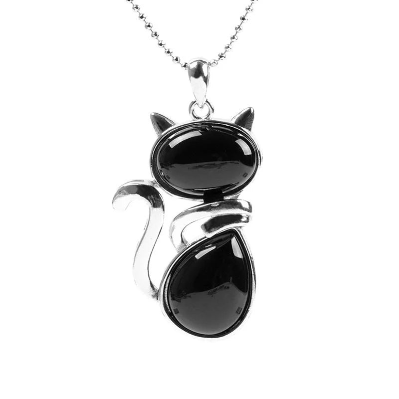 Buddha Stones Cat Pattern Natural Crystal Protection Necklace Pendant (Extra 35% Off | USE CODE: FS35)