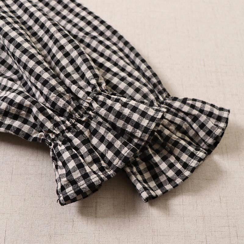 Buddha Stones Long Sleeve Plaid Simple Buttons Ruffled Design Midi Dress With Pockets