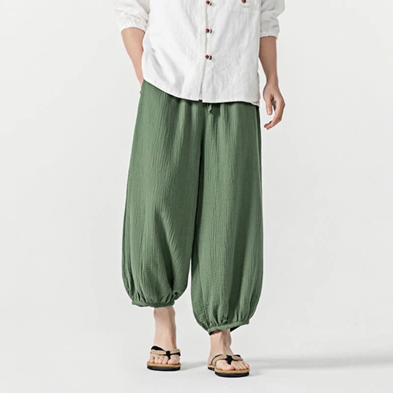 Buddha Stones Soft Solid Color Drawstring Cotton Men's Pants With Pockets