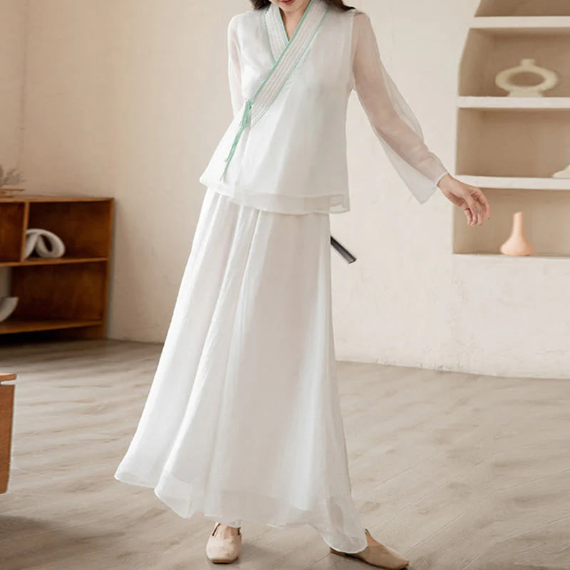 Buddha Stones Retro Prayer Zen Spiritual Meditation Practice Chiffon Clothing Women's Set