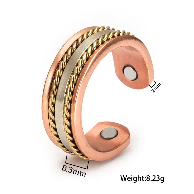 Buddha Stones Retro Twisted Design Copper Open Wealth Luck Cuff Bracelet Bangle Ring