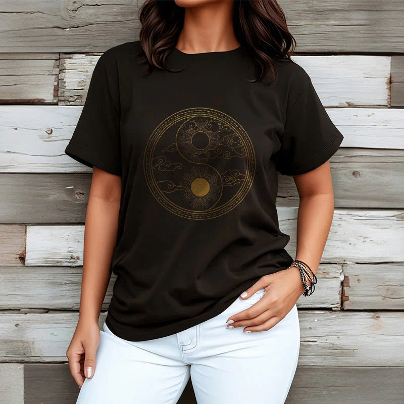 Buddha Stones Yin Yang Sun Auspicious Clouds Tee T-shirt