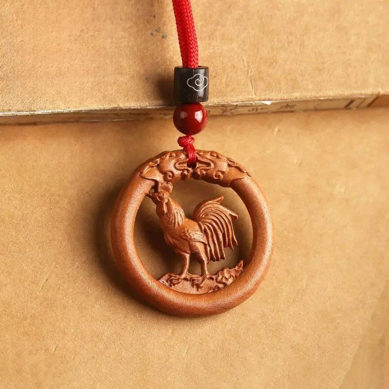 Buddha Stones Peach Wood Chinese Zodiac Year Of The Horse Ward Off Evil Spirits Necklace Pendants