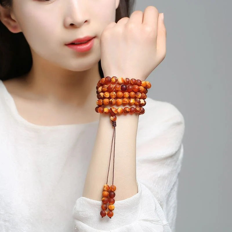Buddha Stones 108 Tibetan Amber Round Beads Clear Anxiety Mala