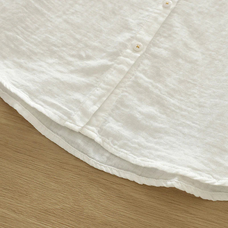 Buddha Stones Fall White Geometric Embroidery Buttons Women's Cotton Long Sleeve Shirt