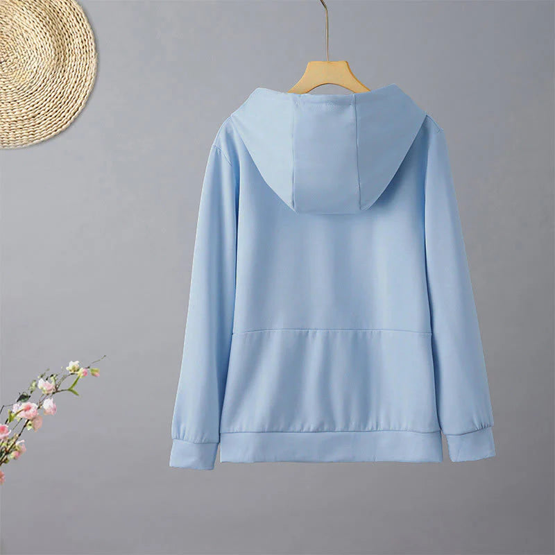 Buddha Stones Fall Embroidery Bear Long Sleeve Women's Hoodie