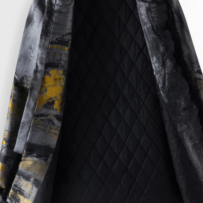 Buddha Stones Ancient Buildings Trees Frog-Button Long Sleeve Men's Jacket With Pockets