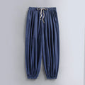 Buddha Stones Plain Drawstring Tapered Ankle-Length Men's Cotton Linen Pants With Pockets