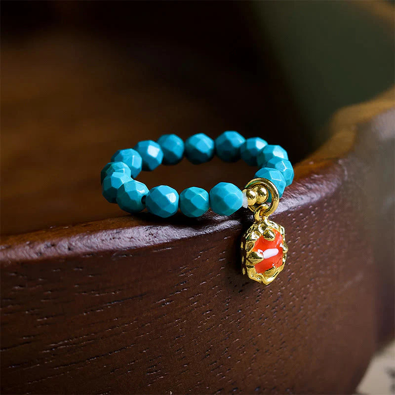 Buddha Stones 4mm Ultra-Fine Turquoise Faceted Bead Design Strength Elastic Ring
