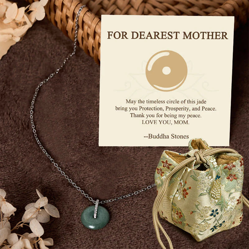 Buddha Stones FOR DEAREST MOTHER Peace Buckle Jade 925 Sterling Silver Luck Necklace Pendants Includes Gift Message Card