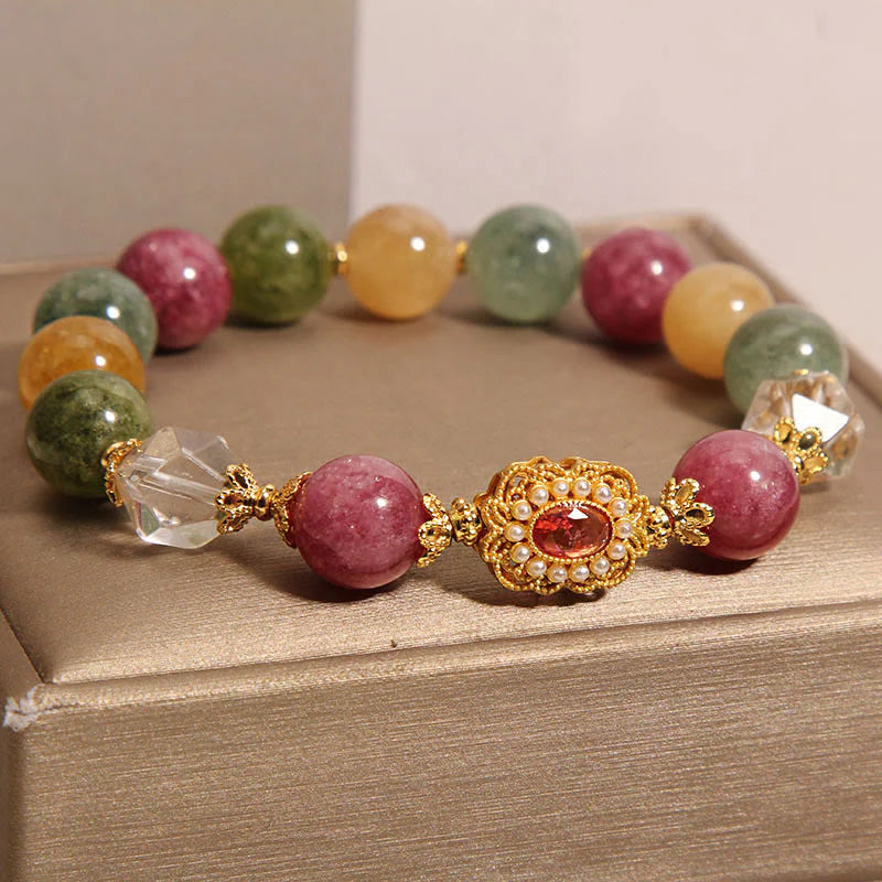 Buddha Stones Tourmaline Pearl Pink Crystal WhiteÂ Crystal Wisdom Bracelet