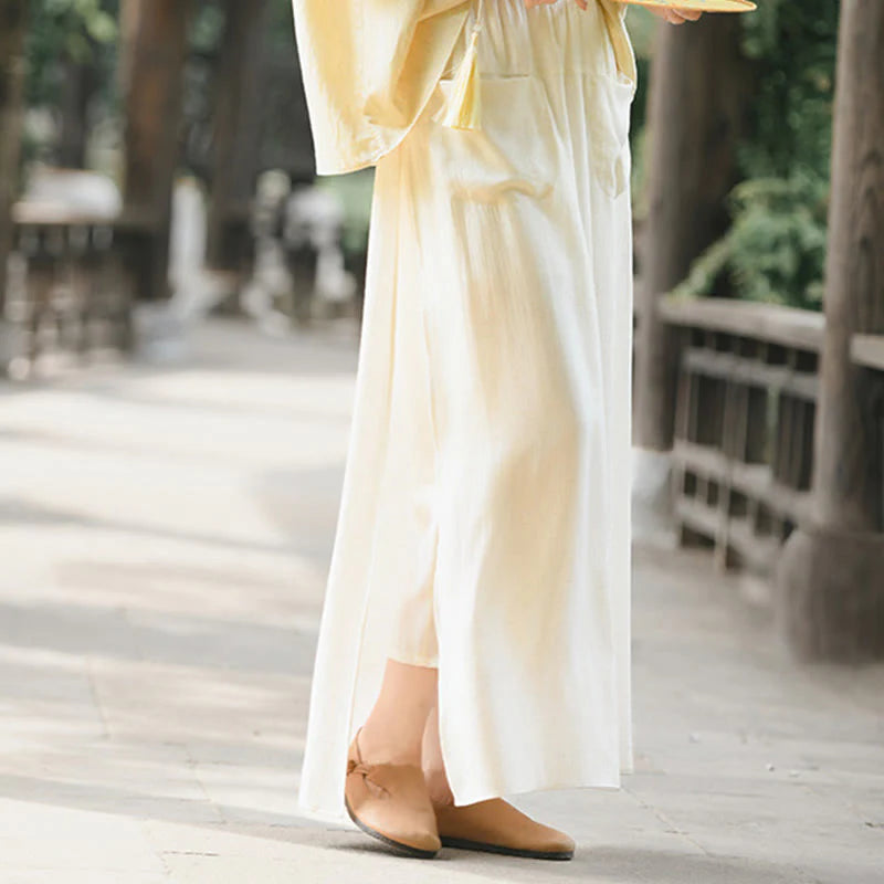 Buddha Stones Solid Color Hem Slit Design Women's Skirt Pants With Pockets