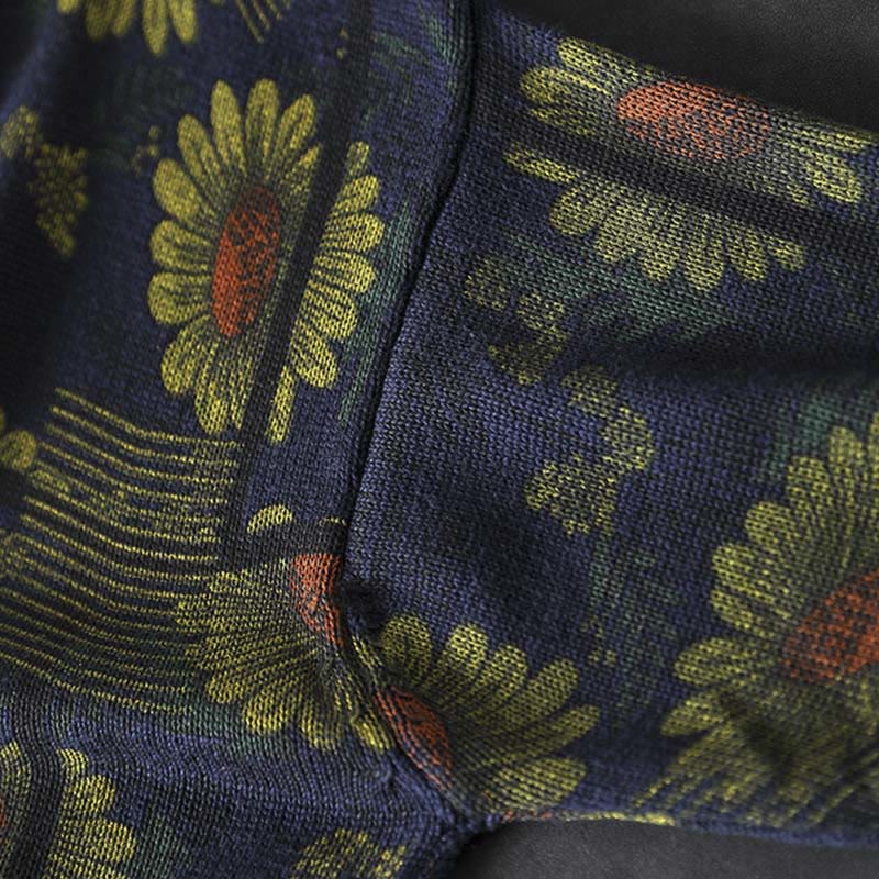 Buddha Stones Sunflower Pattern Mock Neck Long Sleeve Women's Cotton Sweater