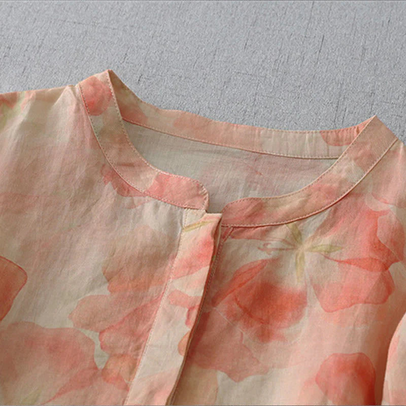 Buddha Stones Spring Floral Pattern Crew Neck Long Sleeve Women's  Polyester Shirt