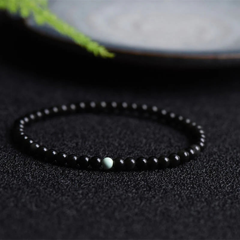 Buddha Stones Black Obsidian Turquoise Strength Fulfilment Bracelet