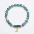 Buddha Stones 925 Sterling Silver Plated Gold Natural Green Jade Bamboo Charm Luck Bracelet