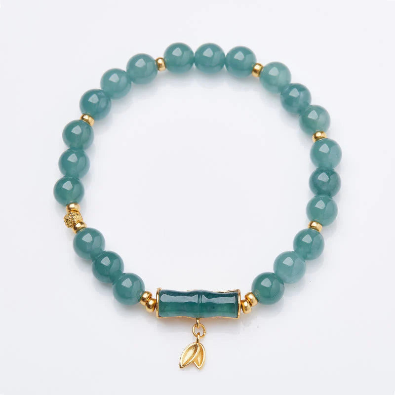 Buddha Stones 925 Sterling Silver Plated Gold Natural Green Jade Bamboo Charm Luck Bracelet
