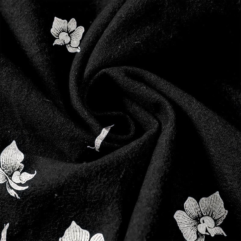 Buddha Stones Pure Cotton Flower Petal Pattern Women's Elastic Waist Pants With Pockets
