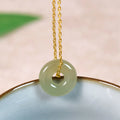 Buddha Stones Natural Green Jade Peace Buckle Prosperity Necklace Pendant