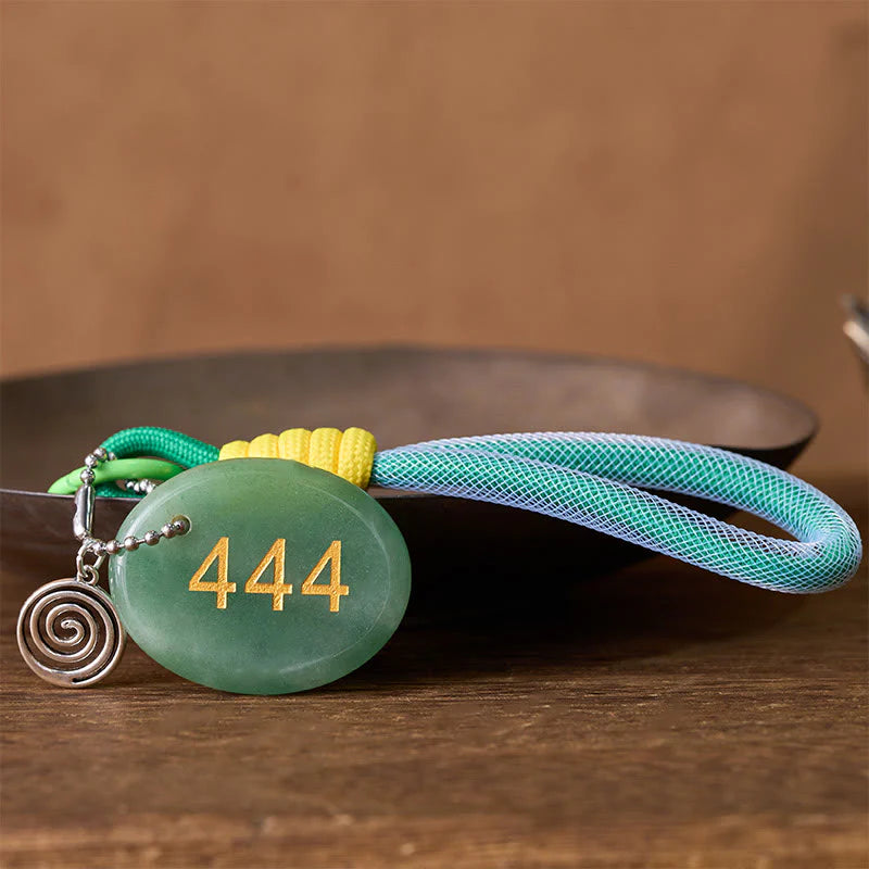 Buddha Stones Wishing Protection and Stability 444 Angel Number Natural Green Aventurine Key Chain Hanging Decoration Includes Gift Message Card