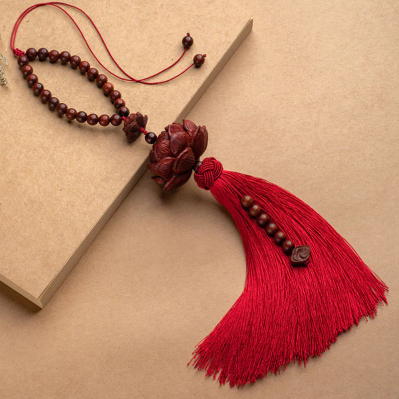 Buddha Stones Tibetan Small Leaf Red Sandalwood Lotus Luck Protection Tassel Decoration (Extra 35% Off | USE CODE: FS35)